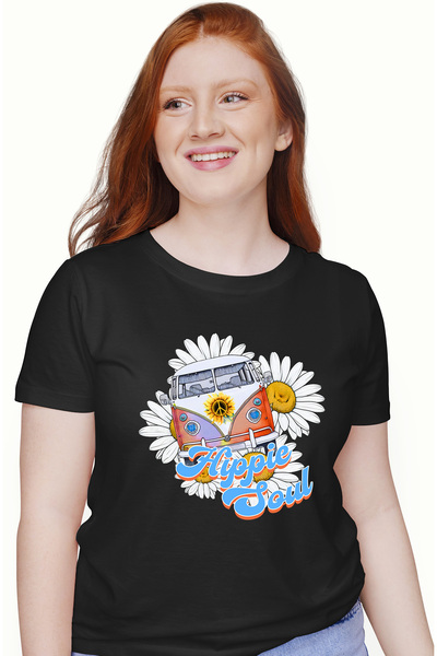 StoryGift Romania Tricou Femei cu o dubita cu mesajul "Hippie soul", stilul h...