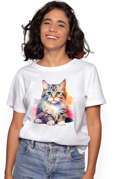 StoryGift Romania Tricou Femei cu o pisicuta putin speriata, ilustratie, pete...