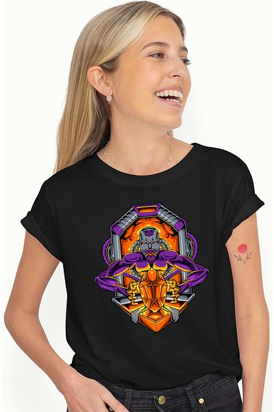 StoryGift Romania Women's T-Shirt With Monster, Crystal, Robot, Arms, Cables, Sci Fi, Mecha, Multicolor BLK_XL