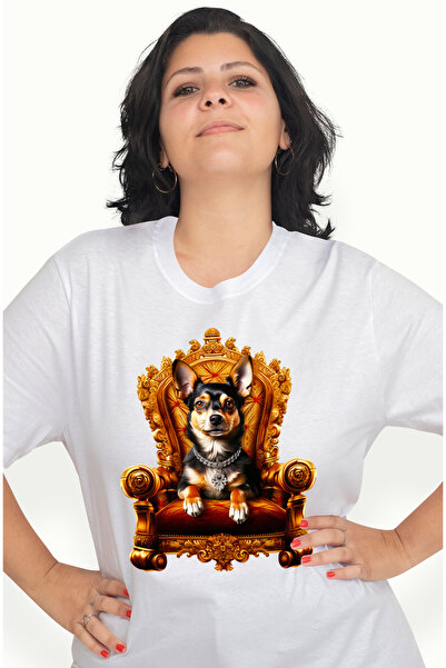 StoryGift Romania Tricou Femei cu un catel care sta pe un scaun regal, ilustr...