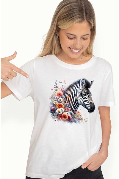 StoryGift Romania Women's T-shirt with a serious zebra, nature, illustration, flowers, plants, abstract, p WHT_L