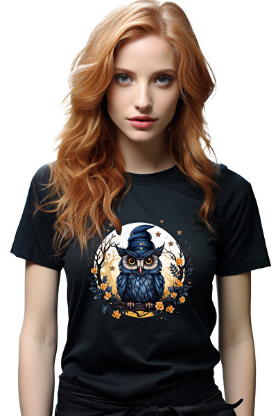 StoryGift Romania Tricou Femei cu o bufnita cu palarie de vrajitoare, ilustra...