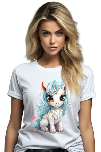 StoryGift Romania Tricou Femei cu un unicorn fericit, zambet, ilustratie, cur...