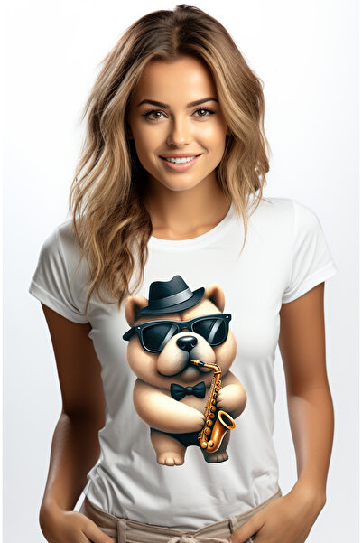 StoryGift Romania Tricou Femei cu un catel cu palarie si ochelari care canta ...