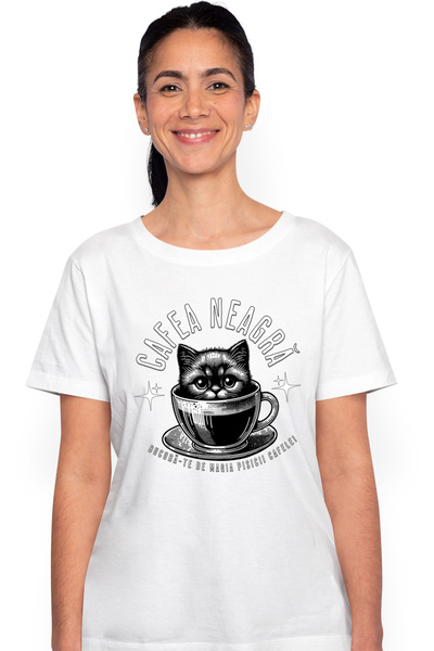 StoryGift Romania Tricou Femei Cafea Neagra bucura-te de magia pisicii cafele...