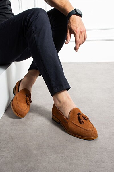 YAREL AYAKKABI Men's Tan Suede Corcik Loafer Genuine Leather Shoes