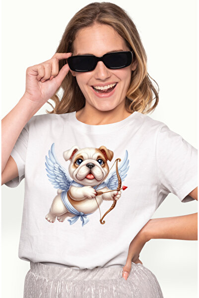 StoryGift Romania Tricou Femei cu un catel vesel Cupidon, ilustratie, trage c...