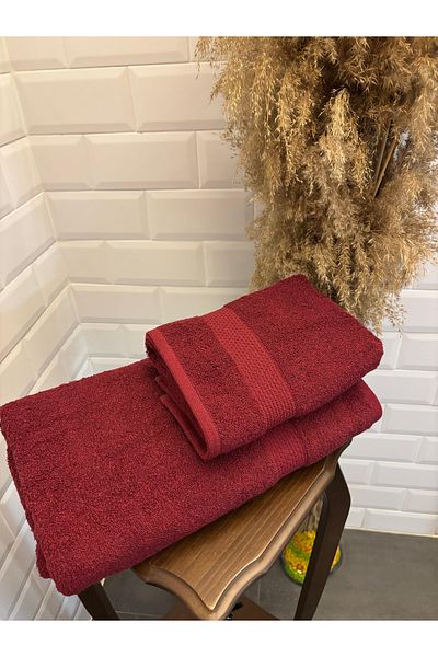 Explore Home 2 Pcs, Cotton, Bath, Towel - Burgundy (Life Gift)