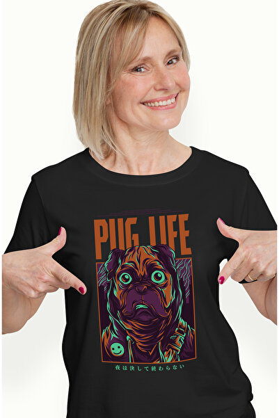 StoryGift Romania Tricou Femei Cu Portret Caine Pug Cu Gluga Smiley Face Hanorac, Animal Blanos, T BLK_L