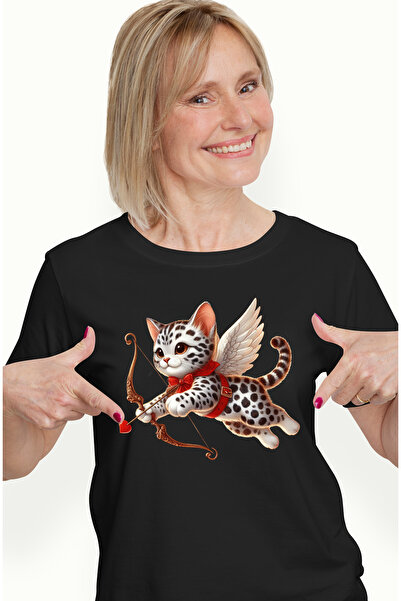 StoryGift Romania Tricou Femei cu o pisicuta alba cu buline negre, Cupidon, t...