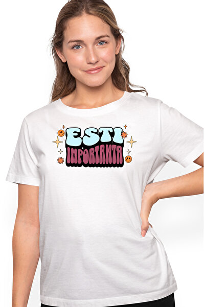 StoryGift Romania Tricou Femei Esti Importanta, cu imprimeu pe Fata, 100% Bum...