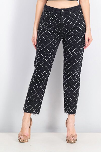 TopShop Women Straight Fit Embellished Heart Jeans, Black