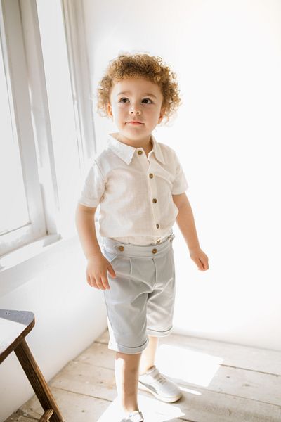 Kuarks Summer Baby Boy and Children's Bottom Top Set 100% Cotton Linen Shirt and Canvas Shorts 1-4 Years Old