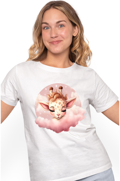 StoryGift Romania Tricou Femei cu o girafa care doarme, ilustratie, somn adan...
