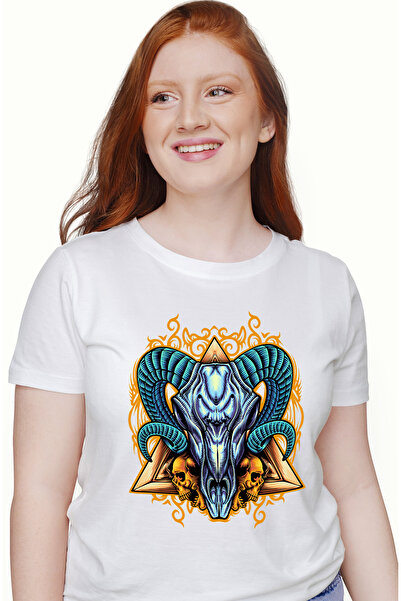 StoryGift Romania Tricou Femei Cu Triunghi, Cranii, Animal, Berbec, Multicolo...