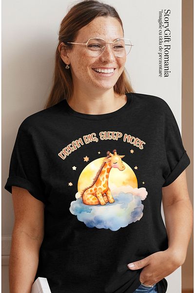 StoryGift Romania Women's T-shirt with a little zebra sleeping and dreaming with the message "Dream big, sleep BLK_XL