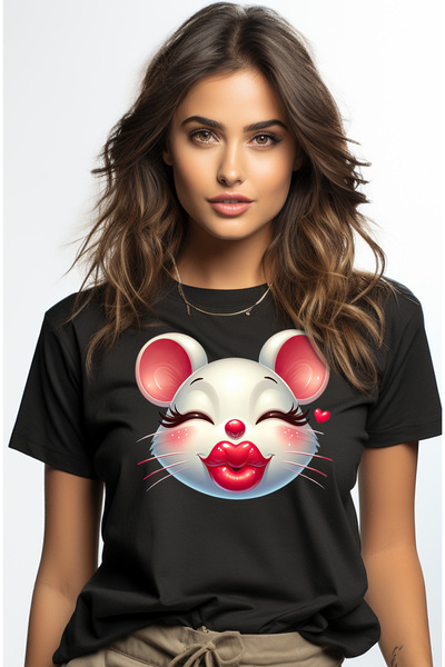 StoryGift Romania Tricou Femei cu o femela soarece care da un pupic, ilustrat...