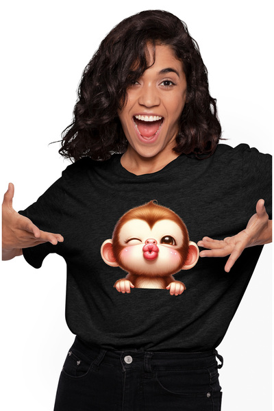 StoryGift Romania Tricou Femei cu o maimutica, ilustratie, pupic, imbujorata,...