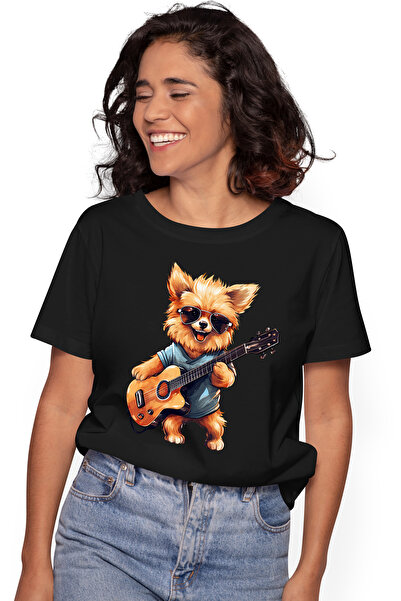 StoryGift Romania Tricou Femei cu un catelus blanos care canta la chitara, il...