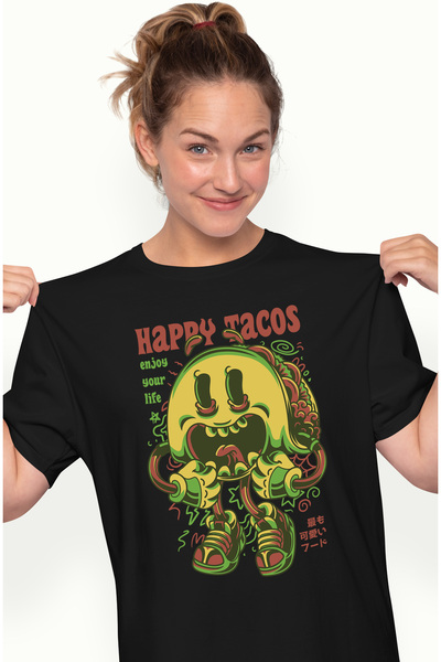 StoryGift Romania Tricou Femei Cu Portie Tacos, Chip Zambitor, Text In Englez...