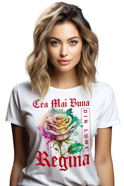 StoryGift Romania Tricou Femei Cu Textul Cea Mai Buna Regina, Din Lume, Floar...