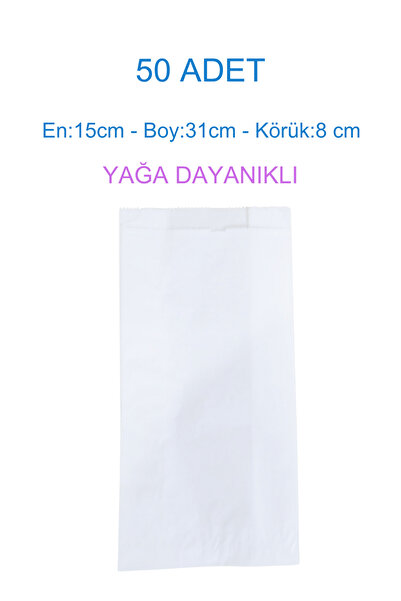 Azazgelsin 50 Adet 15x31x8 Yağlı Kese Kağıdı, Patates, Cips, Sandviç, Börek, ...