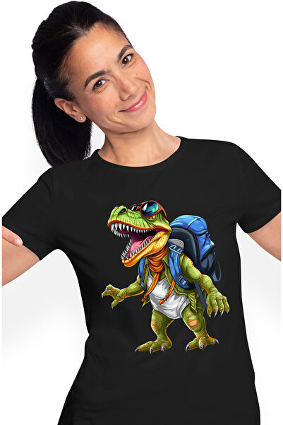 StoryGift Romania Tricou Femei cu un dinozaur explorator uimit, ilustratie, c...