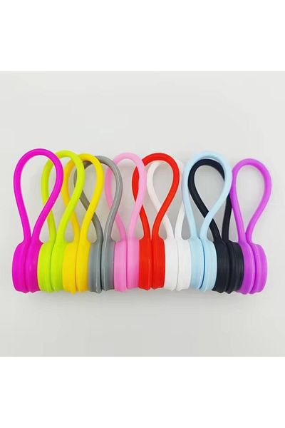 Choice 1 رابط كابل مغناطيسي قابل لإعادة الاستخدام بلون عشوائي، منظم أسلاك، روابط أسلاك مغناطيسية من السيليكون للحزمة