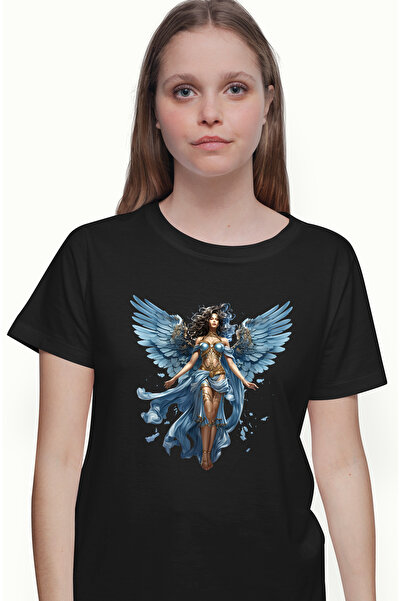 StoryGift Romania Tricou Femei cu o femeie frumusica, ilustratie, aripi, vest...