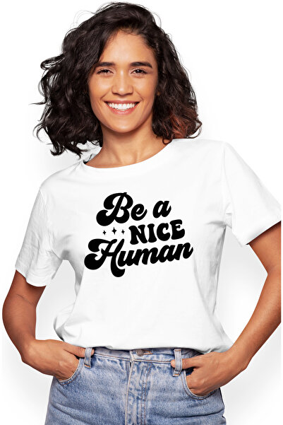 StoryGift Romania Tricou Femei cu textul in limba engleza "Be a nice human" -...