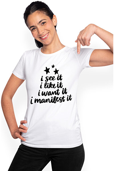 StoryGift Romania Tricou Femei cu stelute si cu mesajul in engleza "I see it, I like it, I want it WHT_S