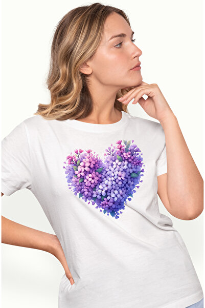 StoryGift Romania Tricou Femei cu o inima facuta din floricele de liliac, ilu...