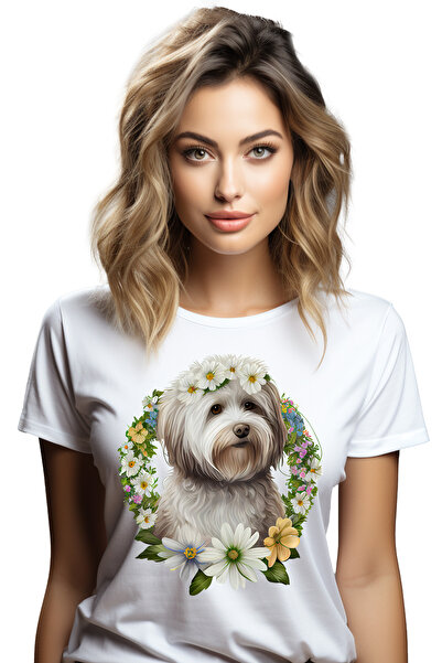 StoryGift Romania Tricou Femei cu un catel foarte blanos, ilustratie, florice...
