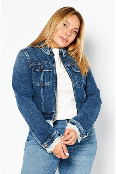 Diesel جاكيت جينز نسائي بسحاب كامل، أزرق