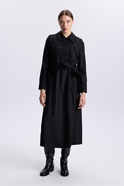 Zühre Shirt Collar Pocket Detailed Black Top Coat 13579
