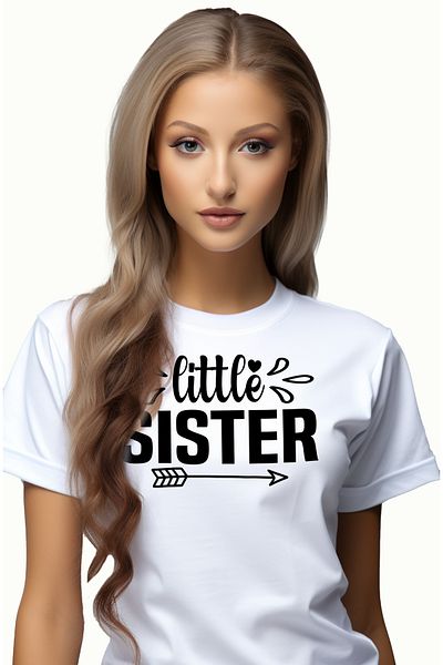StoryGift Romania Tricou Femei pentru o sora mai mica iubita si cuminte cu mesajul "Little sister" WHT_XS