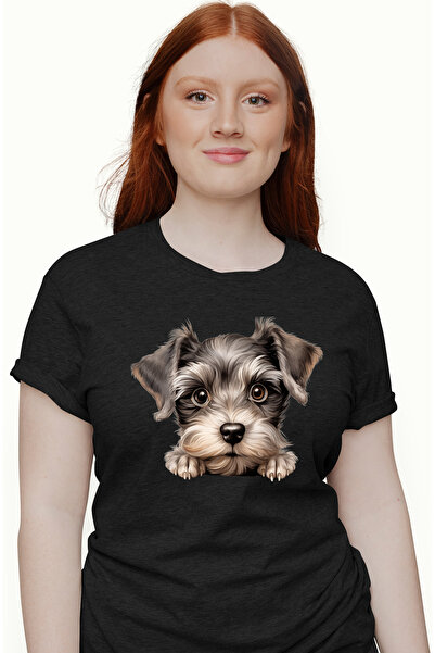 StoryGift Romania Tricou Femei cu un catel surprins, ilustratie, blanos, cenu...