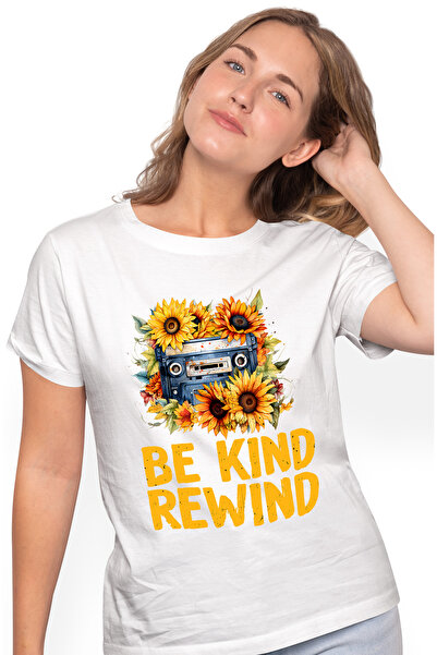 StoryGift Romania Tricou Femei cu mesajul "Be kind, rewind", ilustratie, stil...