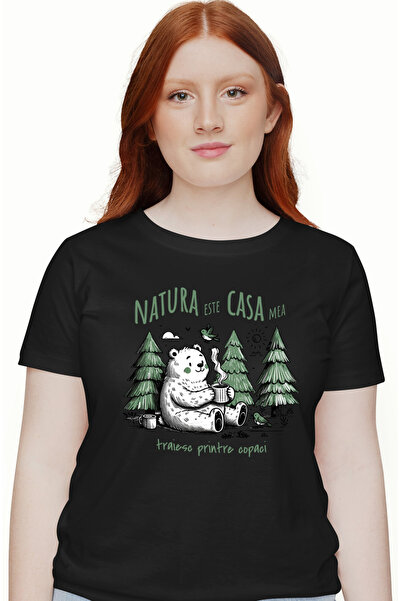 StoryGift Romania Tricou Femei natura este casa mea urs in padure ceasca de c...