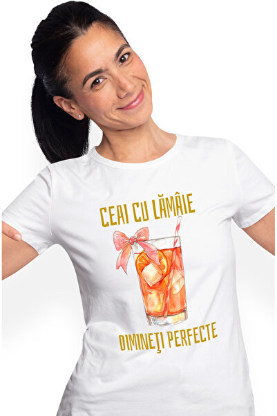 StoryGift Romania Tricou Femei ceai cu lamaie dimineti perfecte pahar cu pai ...