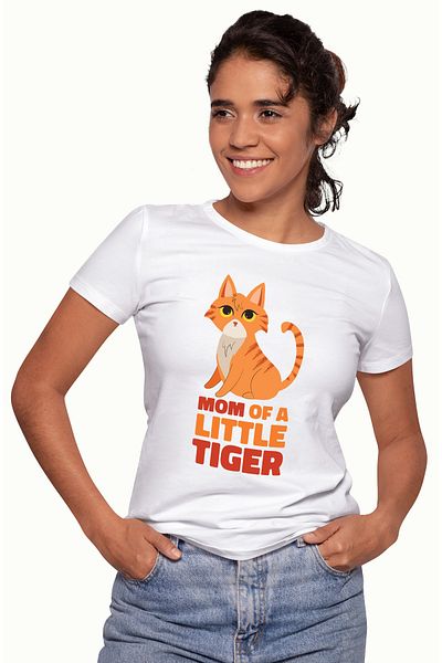 StoryGift Romania Women's T-Shirt With Orange Cat, Message In English Mom Of A Little Tier, Cats WHT_M