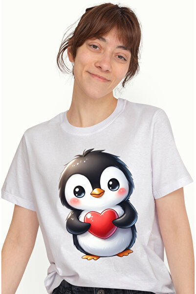 StoryGift Romania Tricou Femei cu un pui de pinguin care tine o inima in brat...