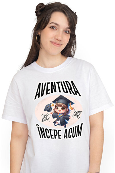 StoryGift Romania Tricou Femei Aventura incepe acum, Fata Absolvire, Facultat...