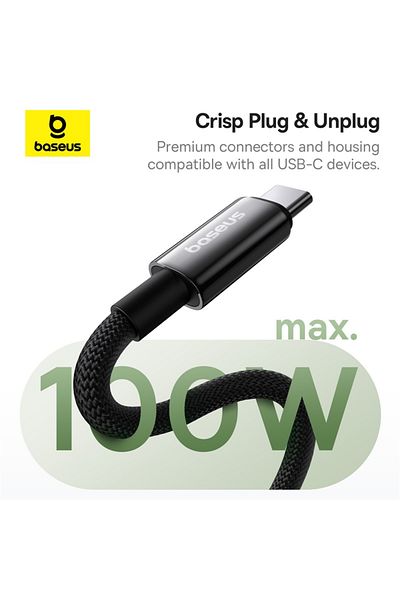 Baseus Baseus Tungsten Gold Magnetic Type-C to Type-C Cable, 100W PD, 5A Fast Charge, Braided, 1M – Black