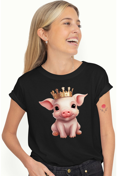 StoryGift Romania Tricou Femei cu un purcelus care poarta o coroana regala, i...