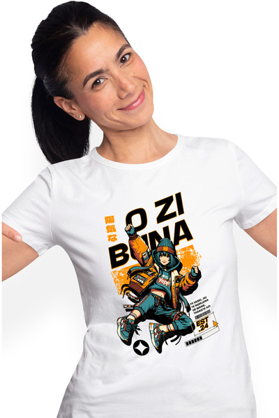 StoryGift Romania Tricou Femei O zi bună. Urban fata stil anime saritura cu imprimeu pe Fata, 100% WHT_S