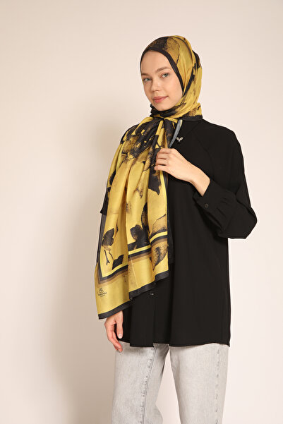 BERCHEM SCARF Sarı Siyah Desenli Soft Şal | Modern ve Sanatsal Dokulu Tasarım