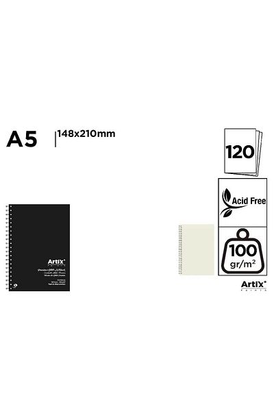 Artix Sketchbook Drawing Pad A5 120 Sheets 110g Black Cover