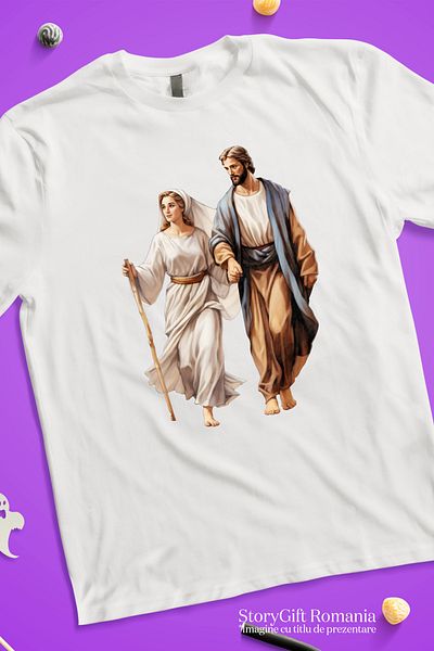 StoryGift Romania Women's T-shirt with Jesus Christ and the Mother of God, staff, Christianity, kindness, ru WHT_S