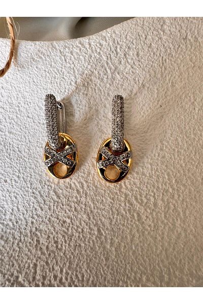 H&S AKSESUAR Vip Model Cross Detailed Rhinestone Earrings
